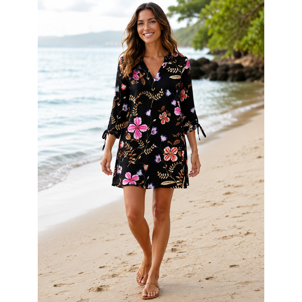 Y2K Express Womens Shift Mini Dress Size XS Floral Hawaiian Beachy Resort